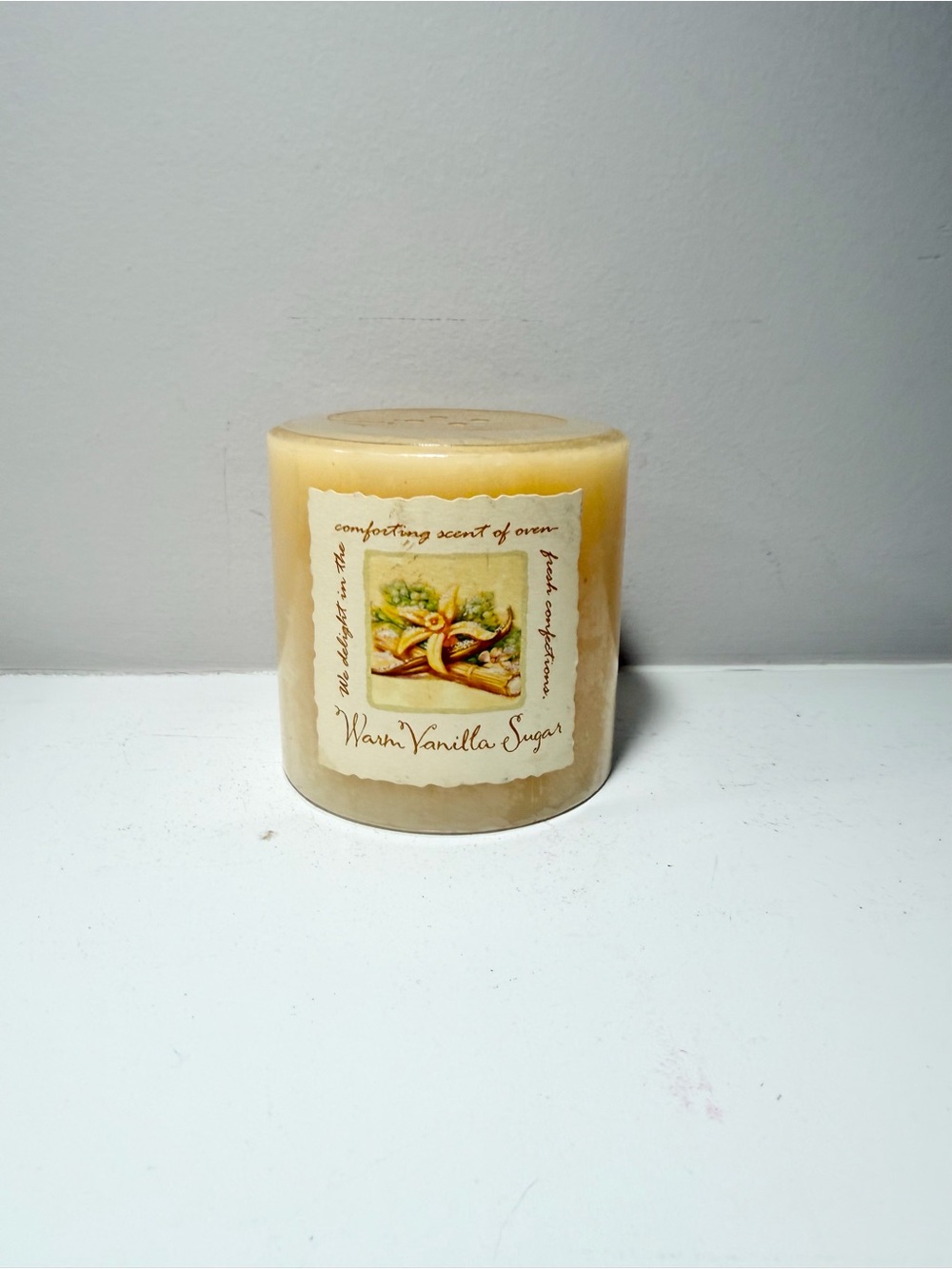 Vintage Bath and Body Works Warm Vanilla Sugar Scented Pillar Candle White Barn